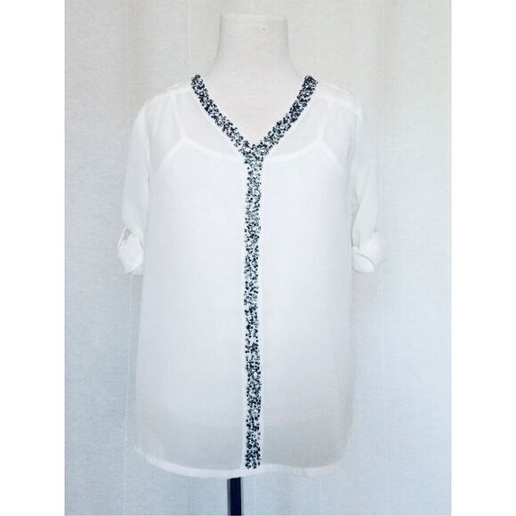 NEW Japna Kids Girls 7 White Georgette Rhinestoned Trim Blouse - Picture 6 of 7